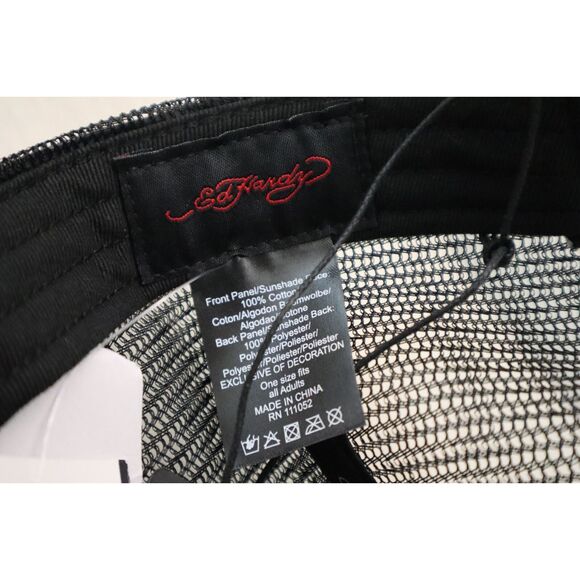 Ed Hardy Men's O/S Black Embroidered Tiger Head Mesh Snapback Trucker Hat - Picture 9 of 10